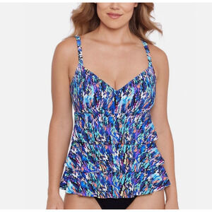 Swim Solutions Women's Tiered Fauxkini One-Piece Navy Multi Size 18 15088